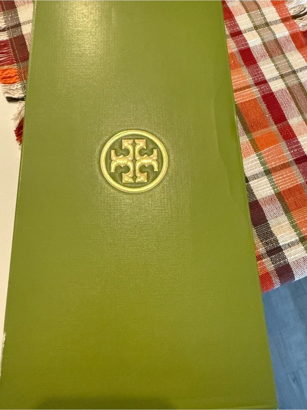 Tory Burch Olive Green Decorative Book Box with Gold Emblem